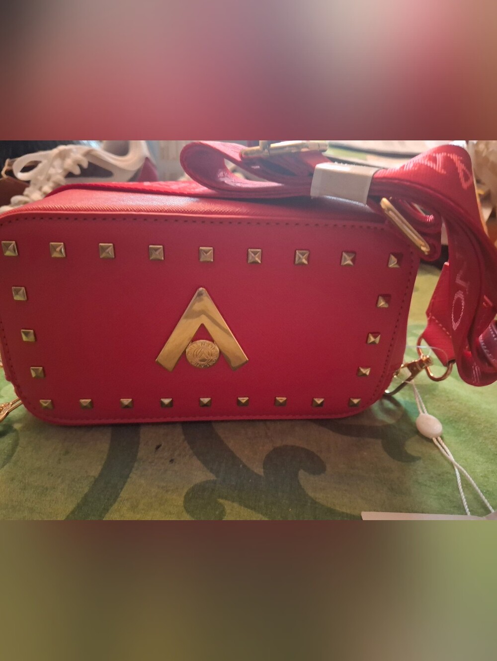 Valentino Orlandi Red Crossbody Bag with Gold Studs